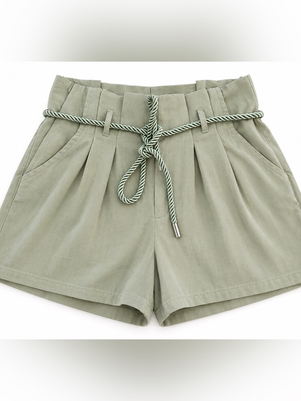 High-Waist Sage Green Pleated Women’s Shorts 11